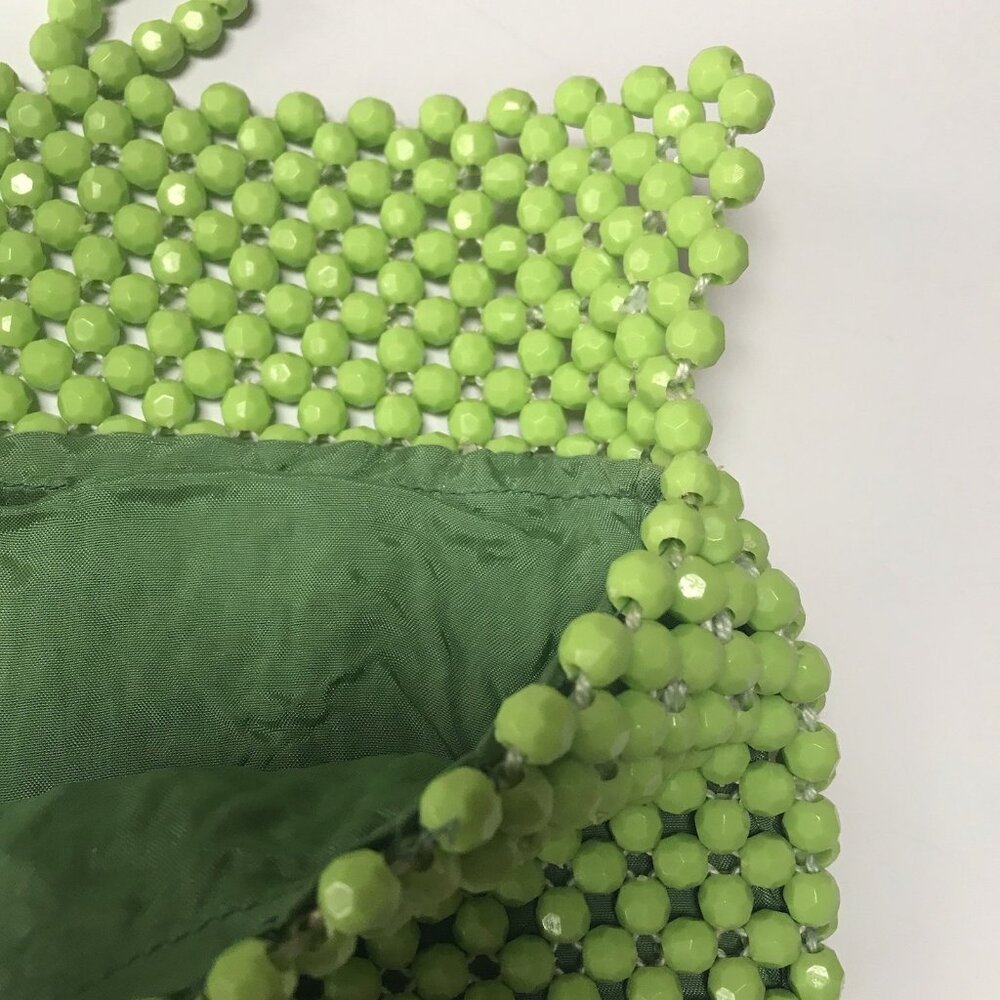 Vintage Plastic Beaded Purse Mod Clutch Bag Lime Green Wallet 60s 70s Rave Disco - Picture 4 of 9